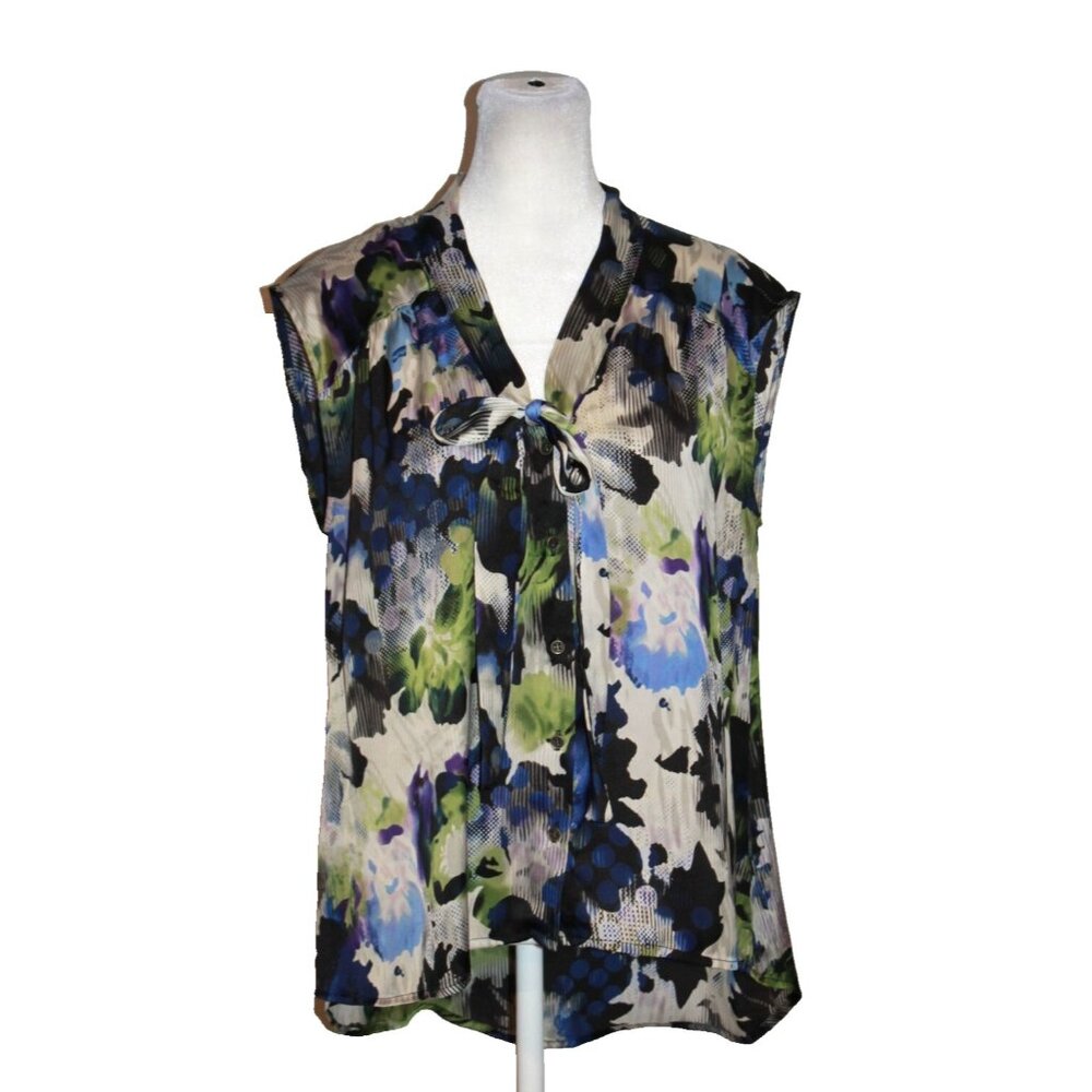 Allison Taylor Sleeveless Tank Top Women's Size S Floral Print Tie Front Satin